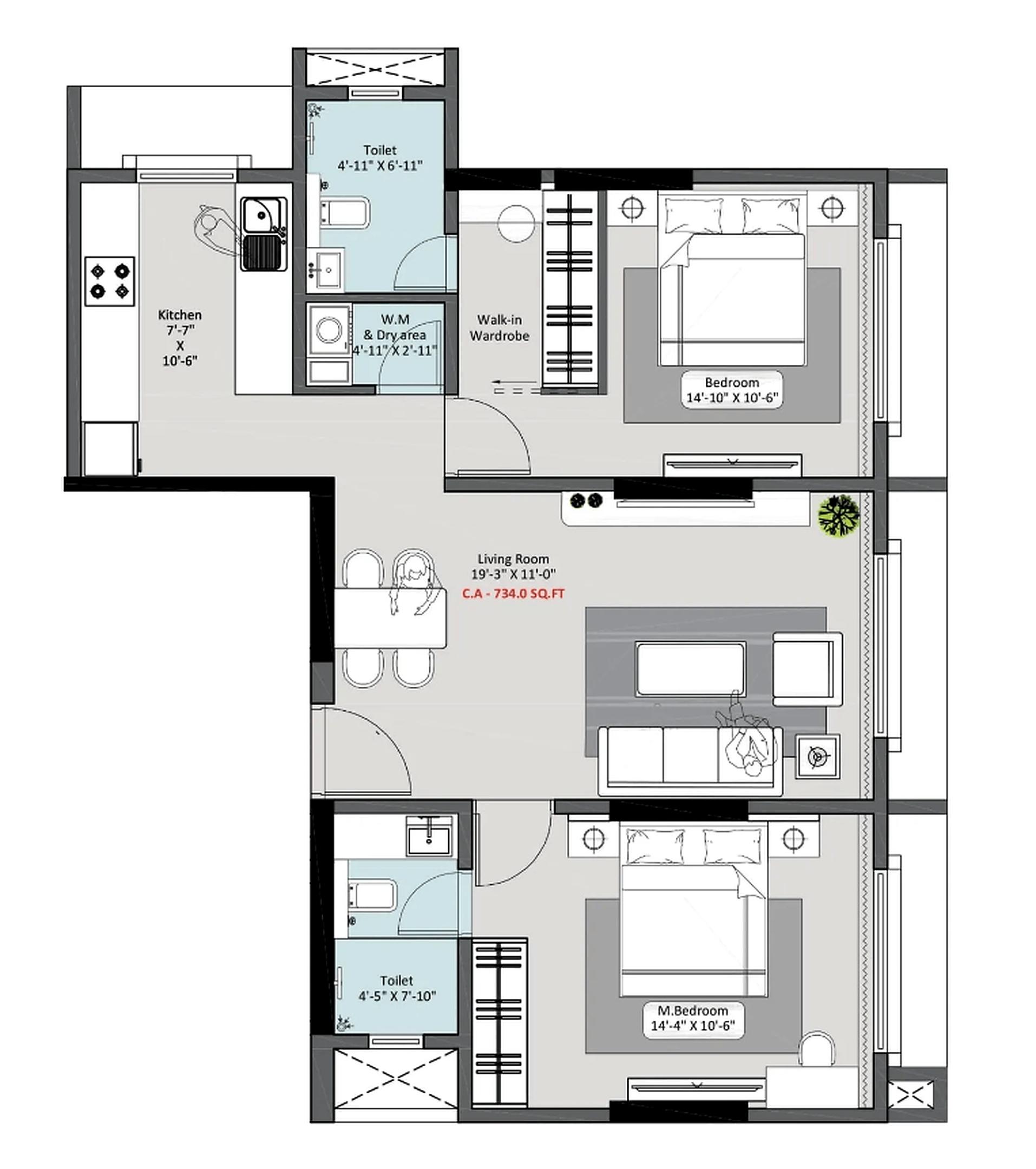 2BHK Premium floor plan