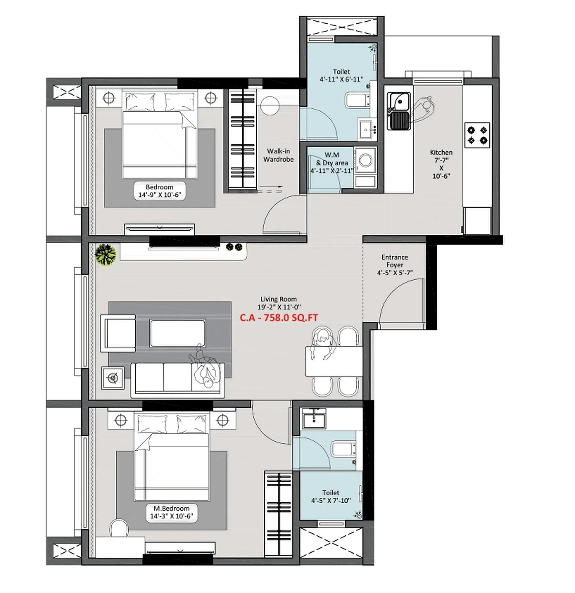 2BHK Elite floor plan
