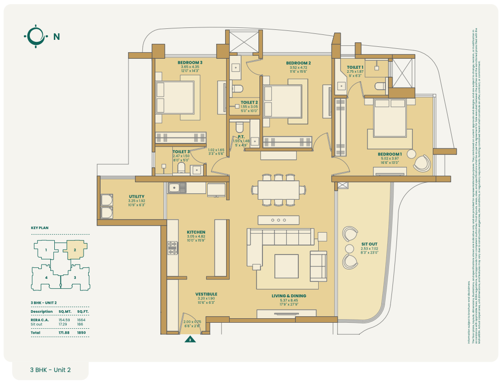 3BHK - Unit 2 floor plan