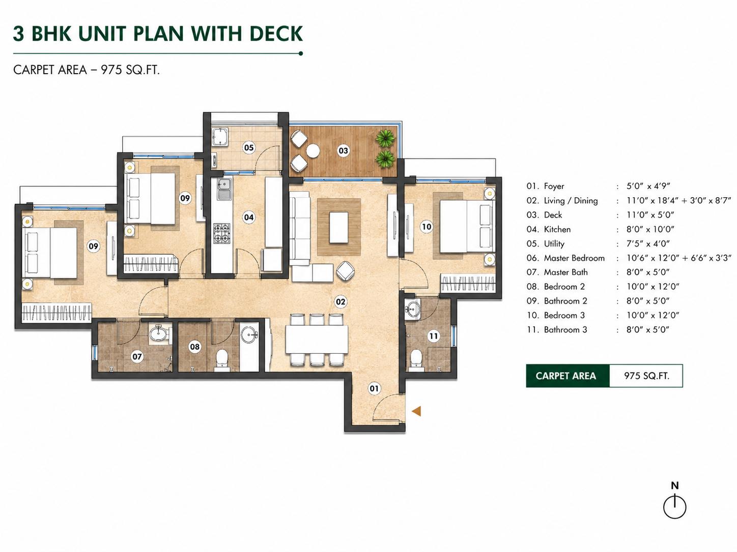 3BHK floor plan