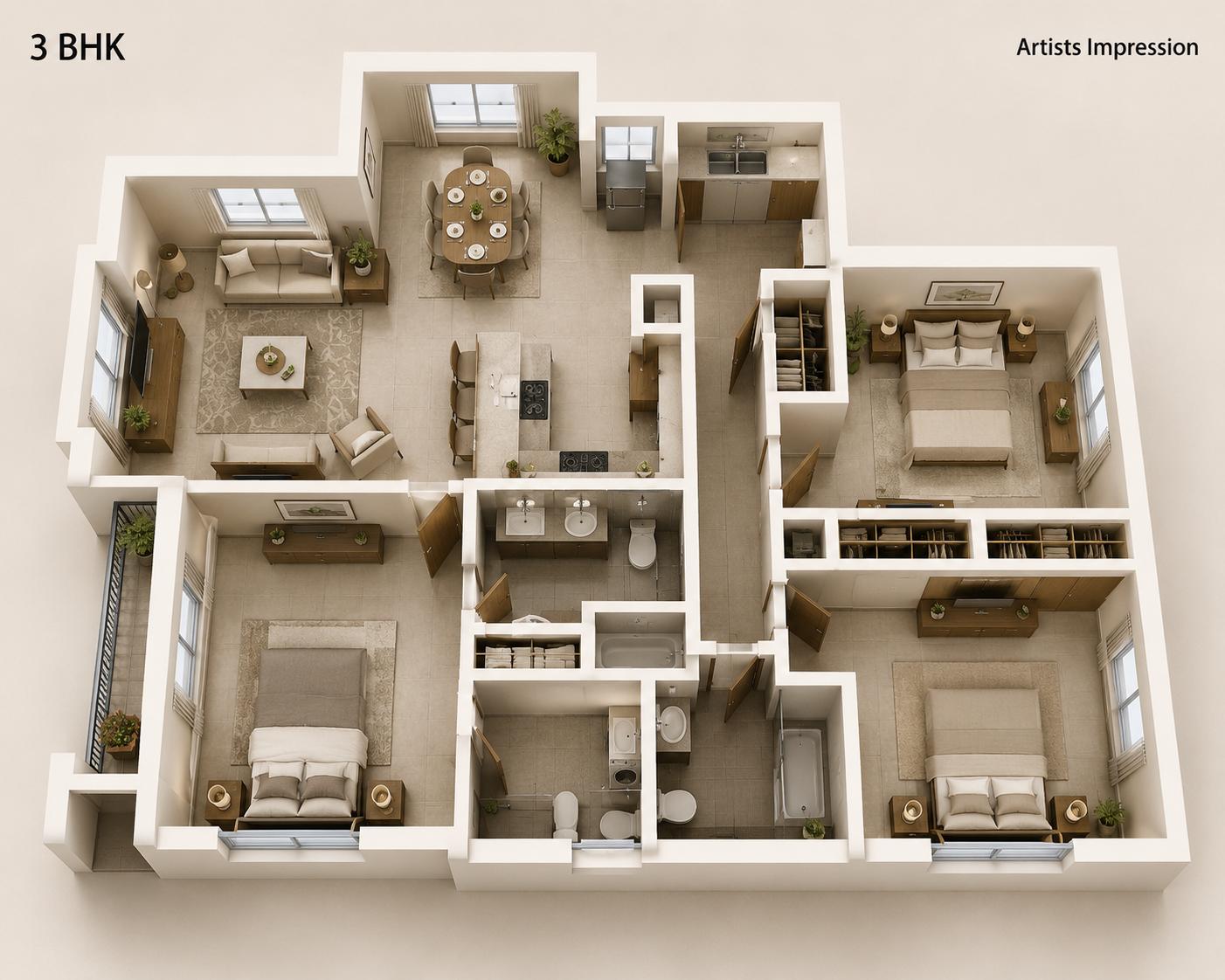 3BHK floor plan