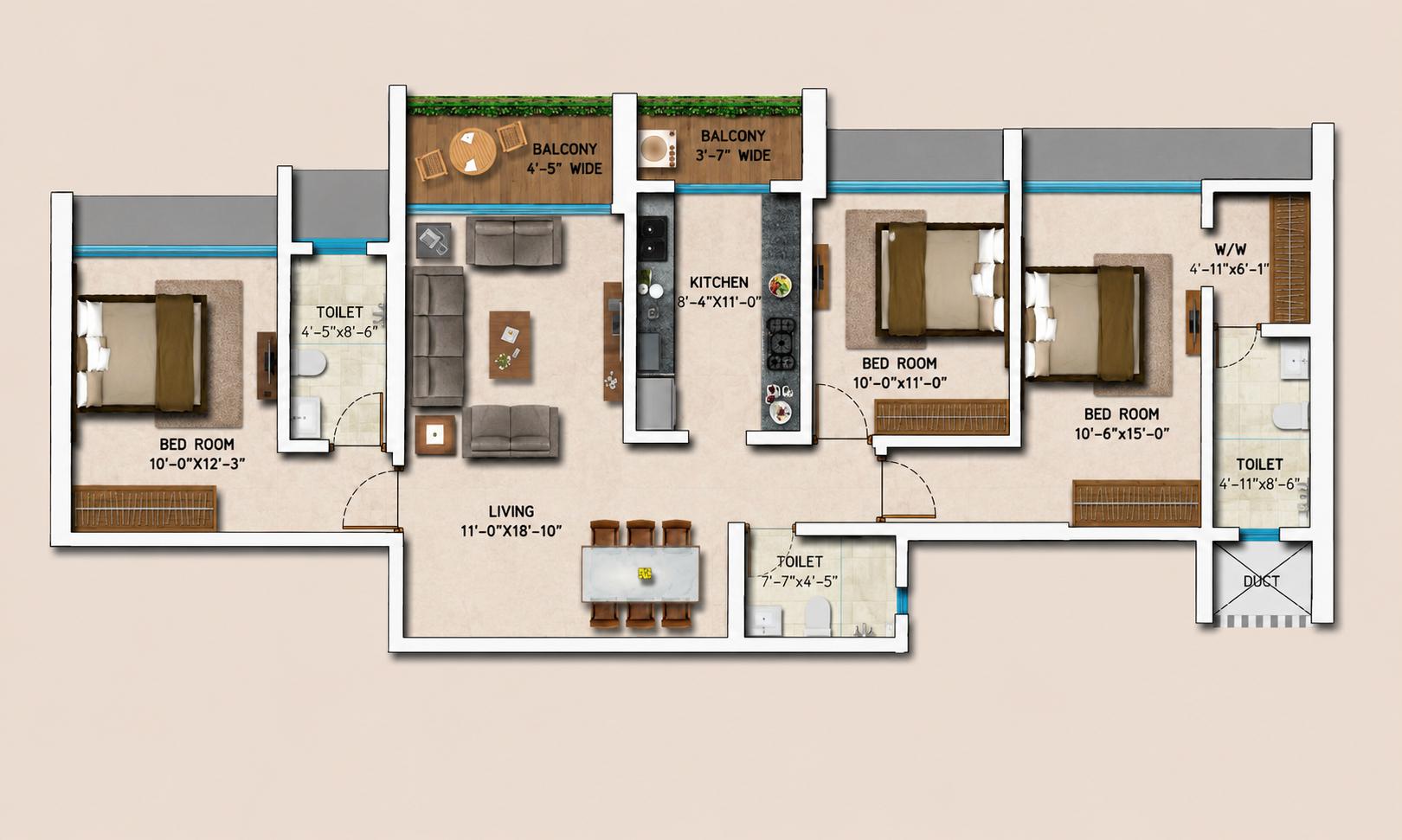 3 BHK Type 2 floor plan