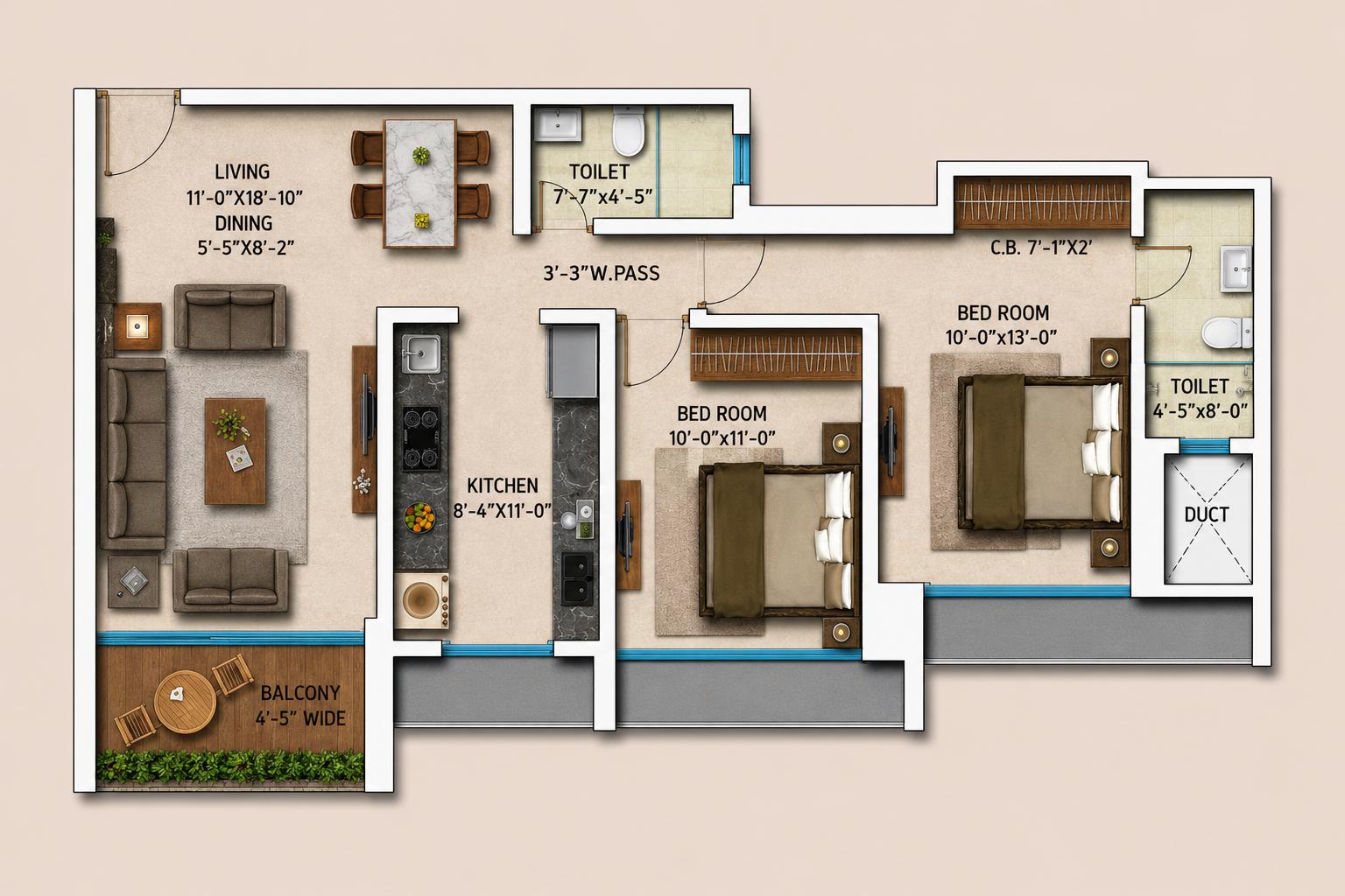 2 BHK Type5 floor plan
