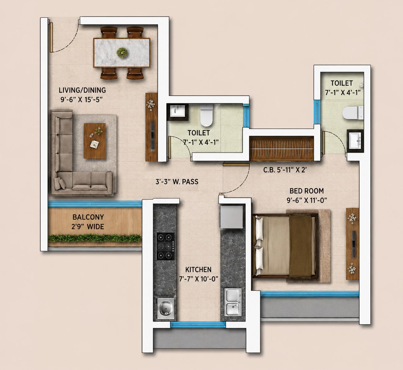 1 BHK floor plan