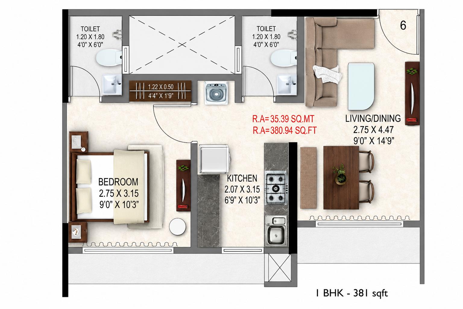 1BHK floor plan