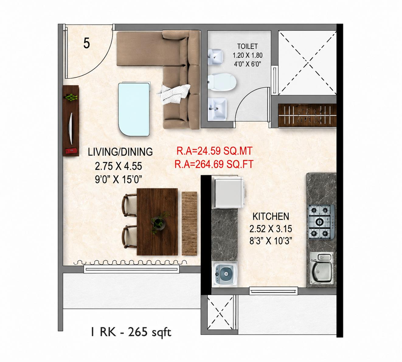 1RK floor plan