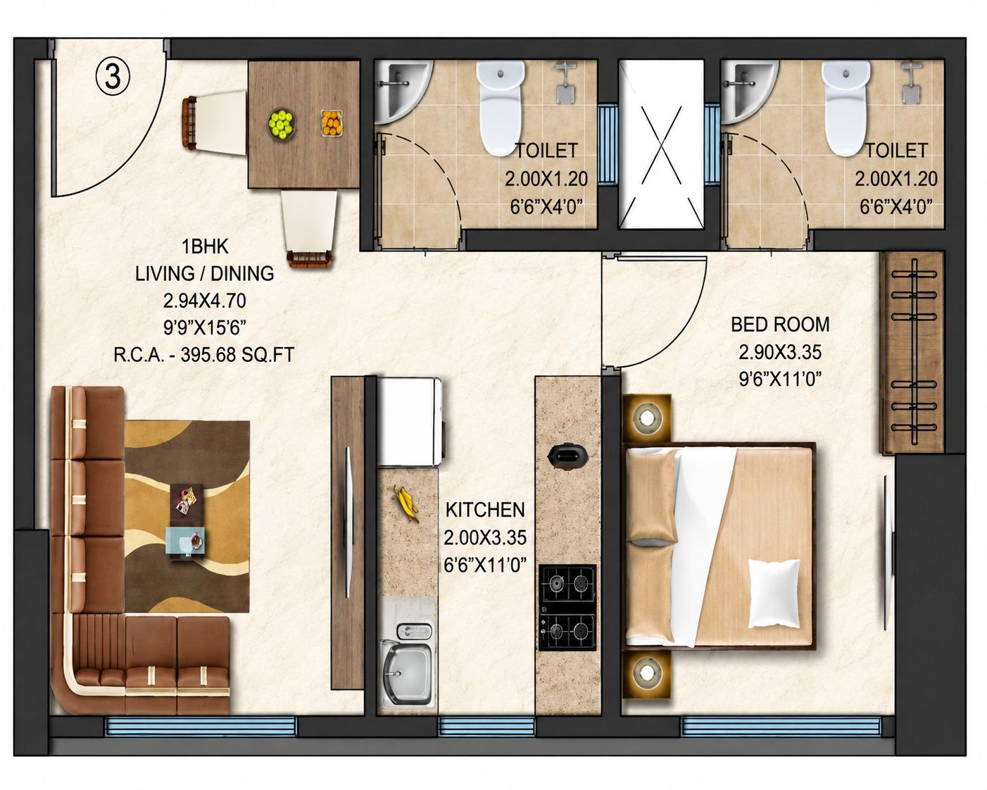 1BHK floor plan