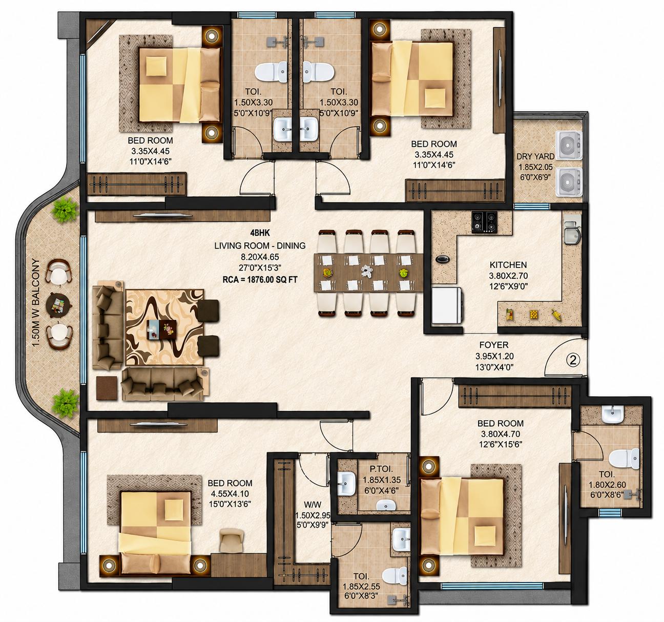 4BHK floor plan