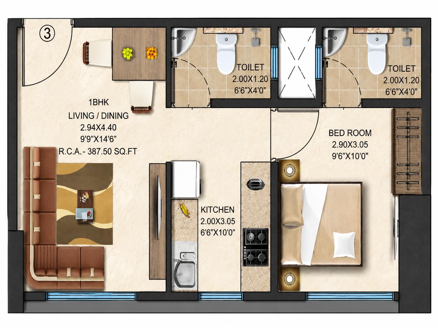 1BHK floor plan