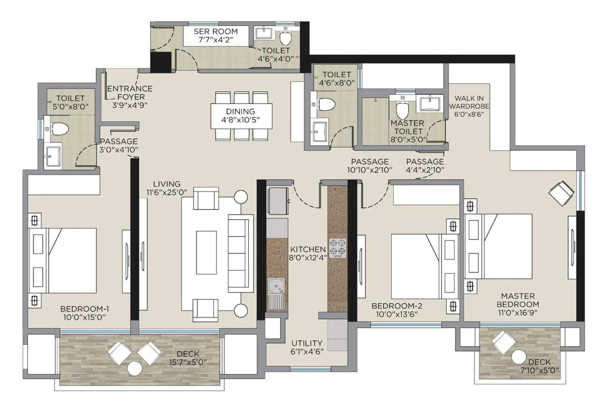 3 BHK T7 floor plan