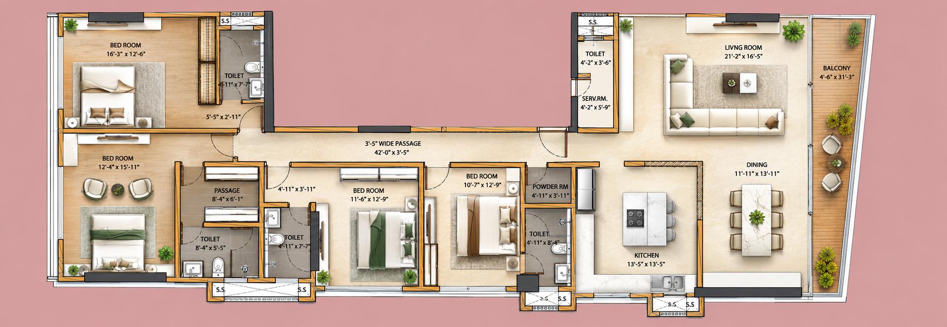 4BHK floor plan