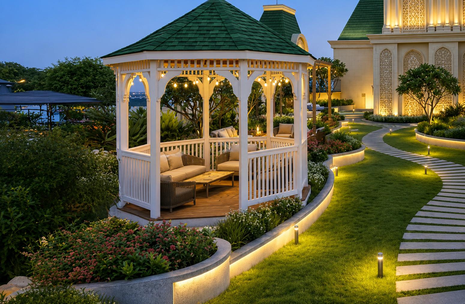 Landscaped gardens at One Vara, Goregaon East