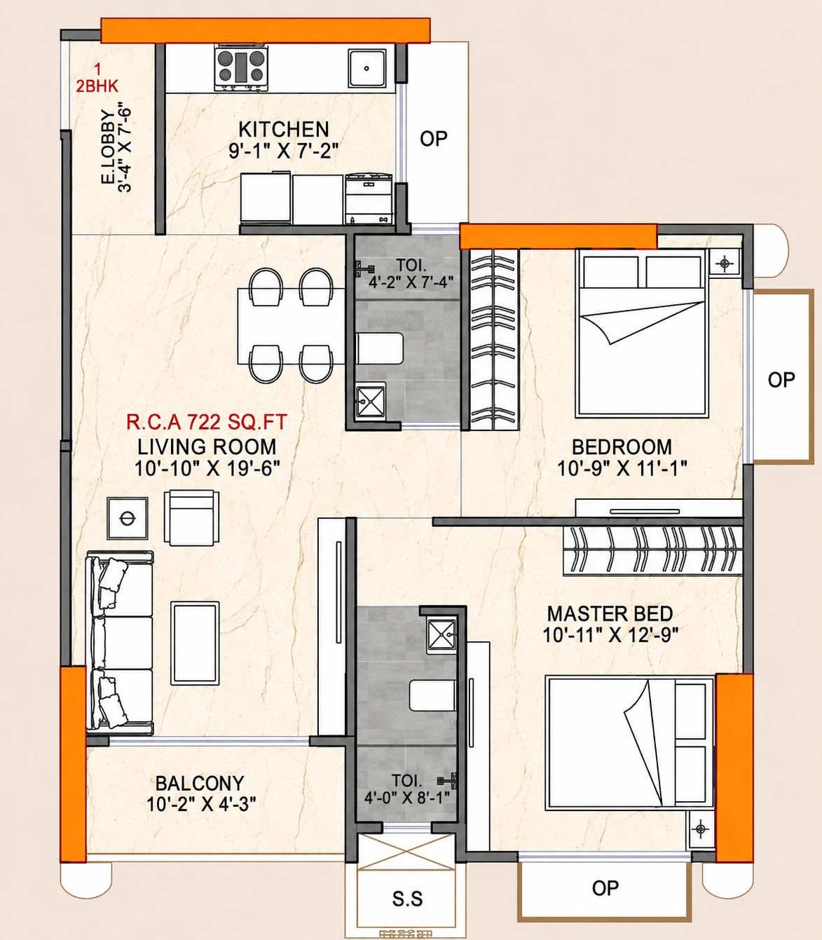 2BHK Signature floor plan