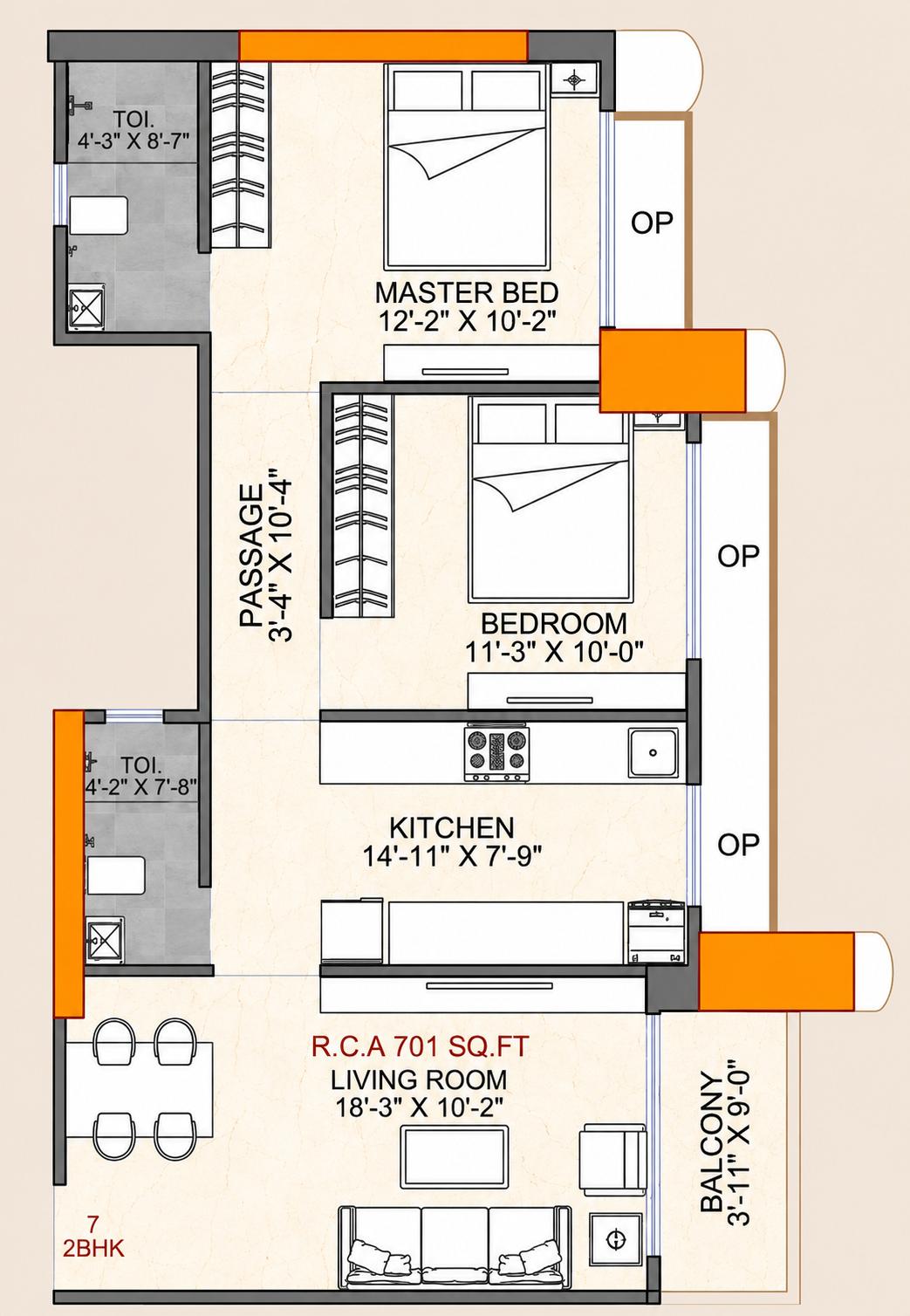 2BHK Premium floor plan