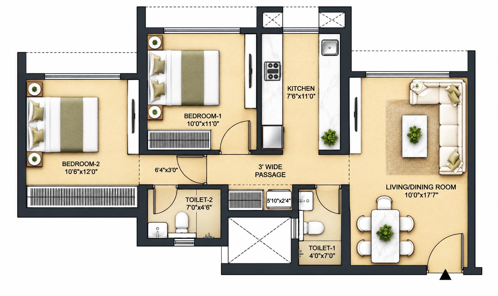 2BHK Elite floor plan