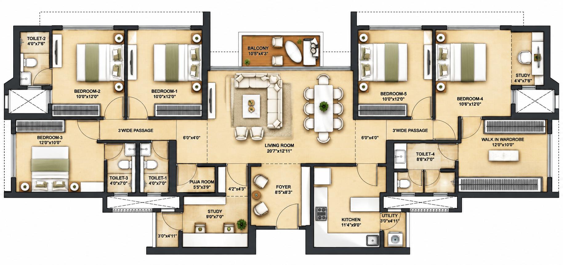 5BHK (3+3) Jodi floor plan