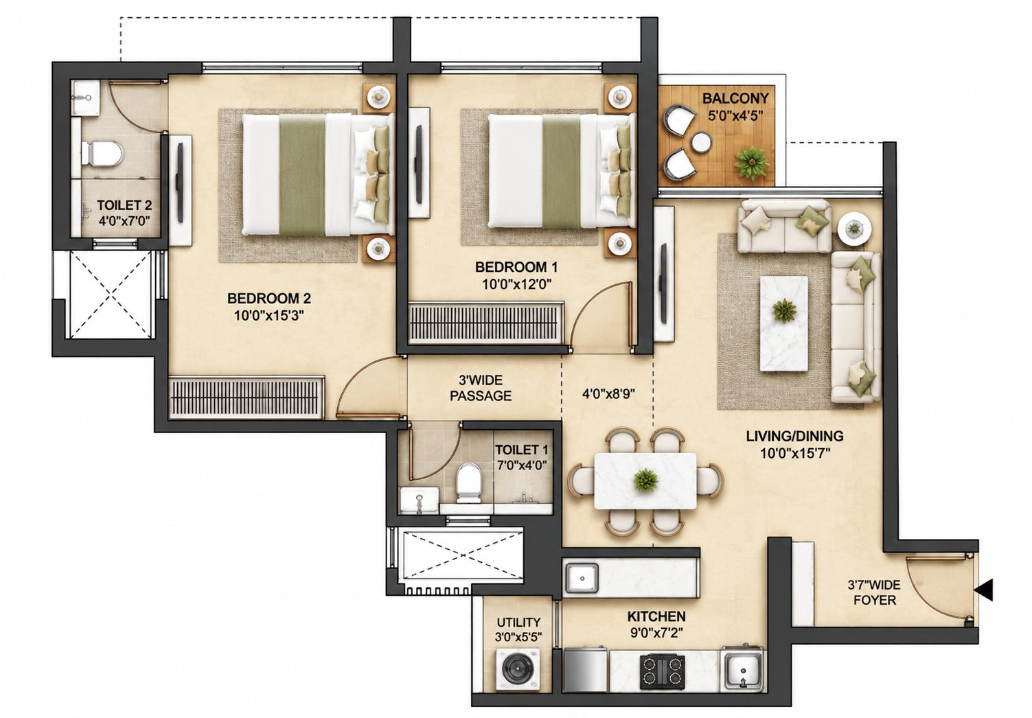 2BHK Royal floor plan