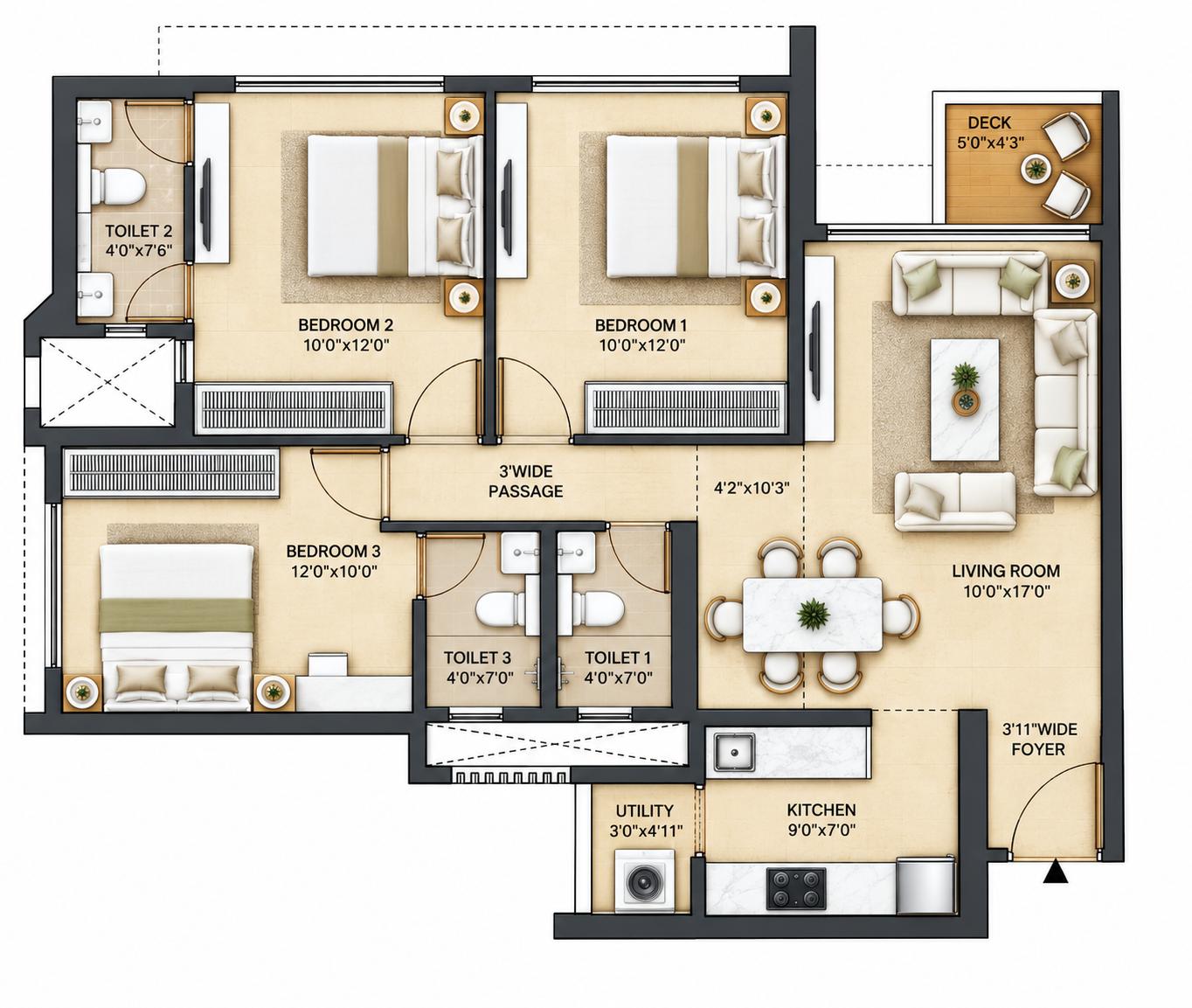 3BHK Elite floor plan