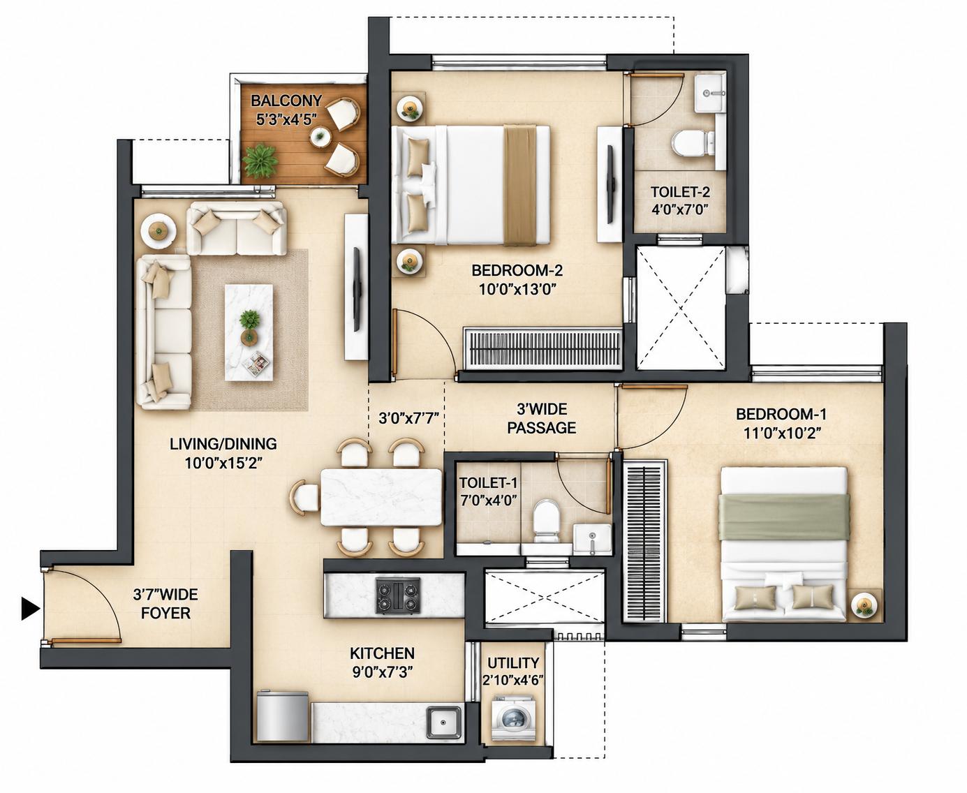 2BHK Elite floor plan