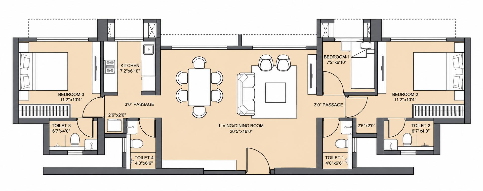 3BHK (1+1)Jodi floor plan