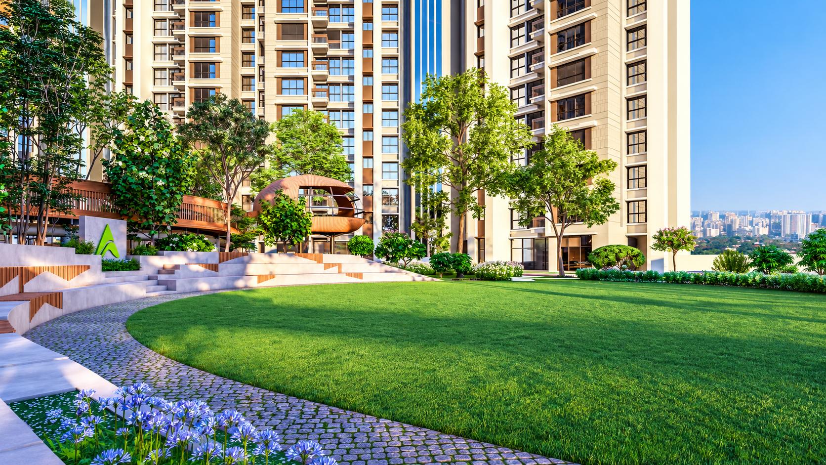 Landscaped gardens at Chandak Highscape City, Chembur