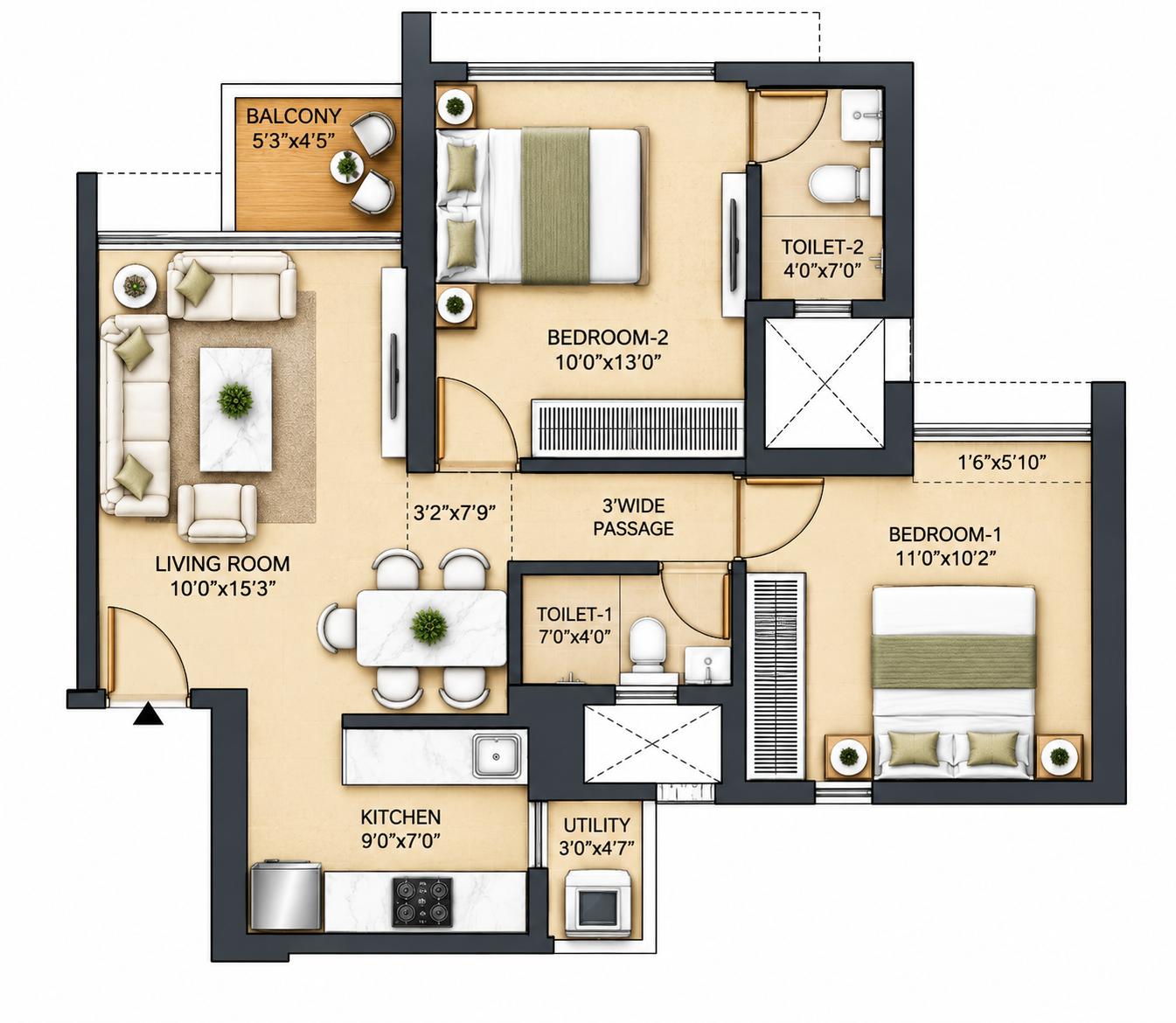 2BHK Elite floor plan
