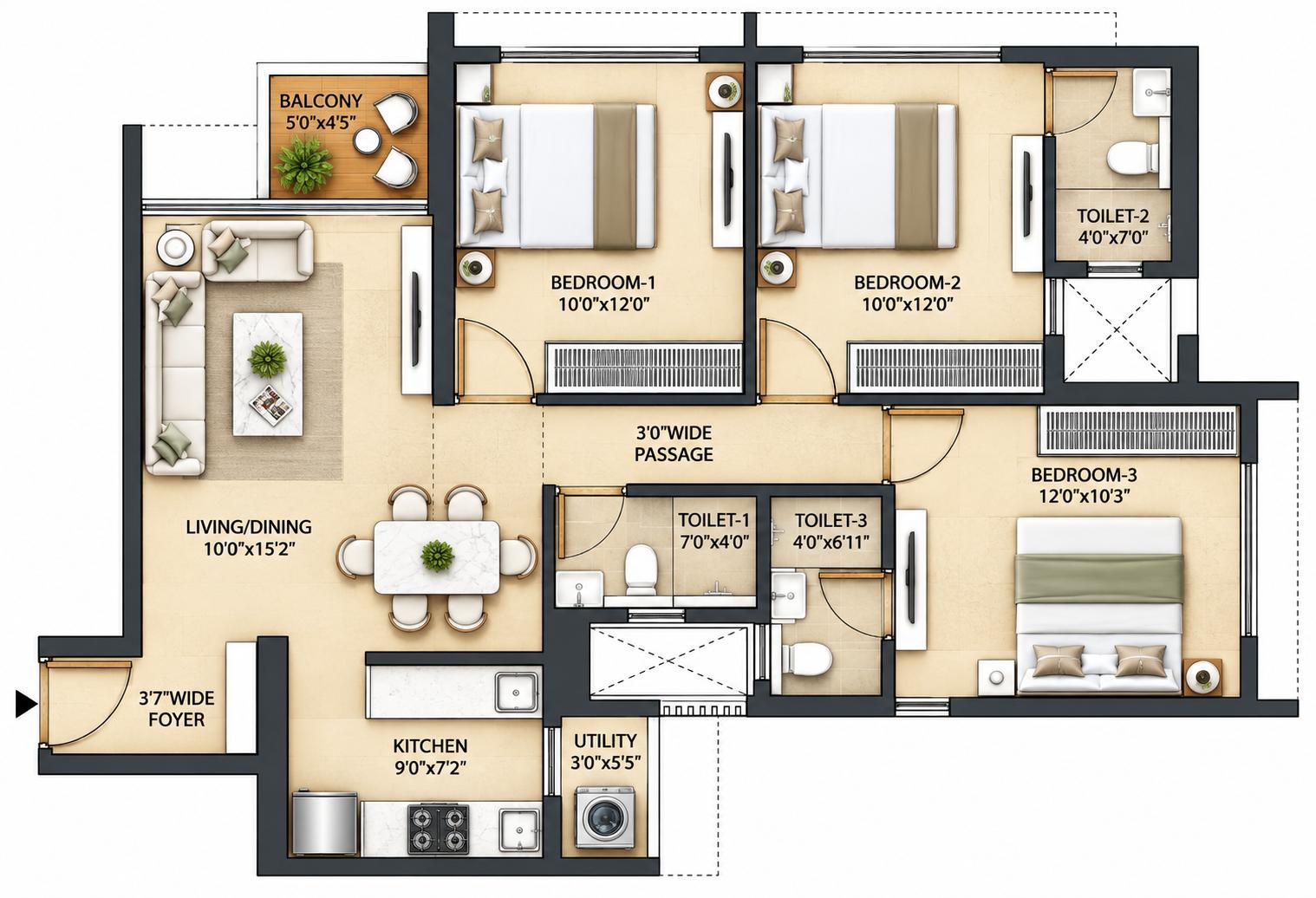 3BHK Elite floor plan