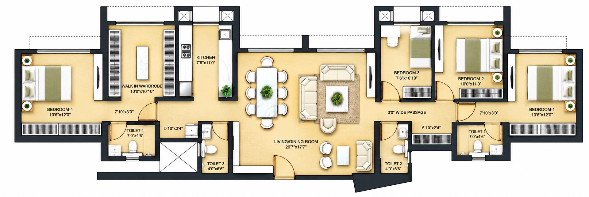 4BHK ( 2+2) Jodi floor plan