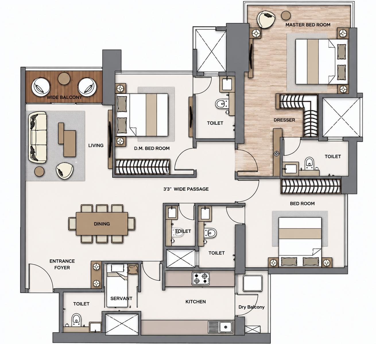 3BHK Majestic floor plan