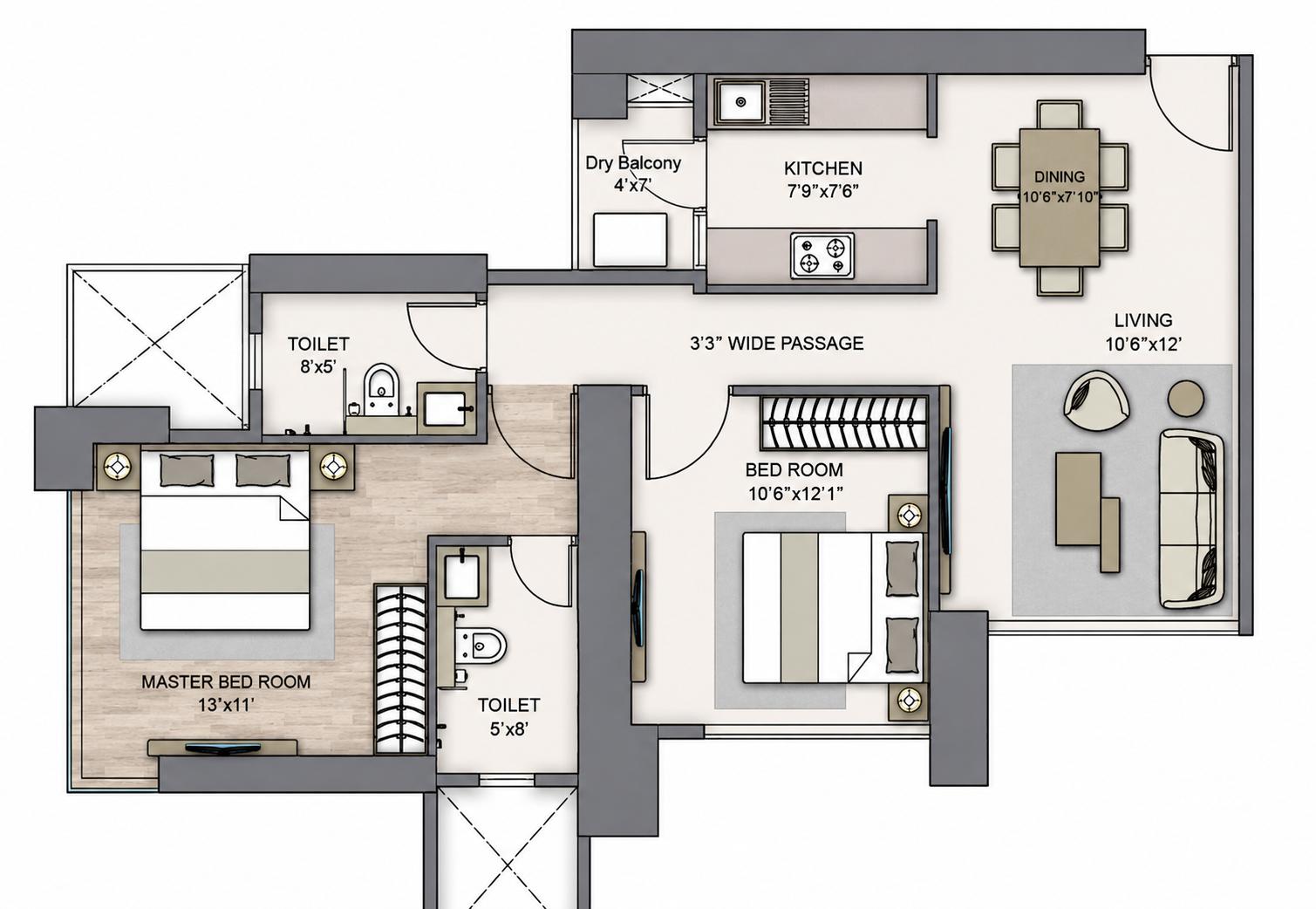 2BHK Signature floor plan