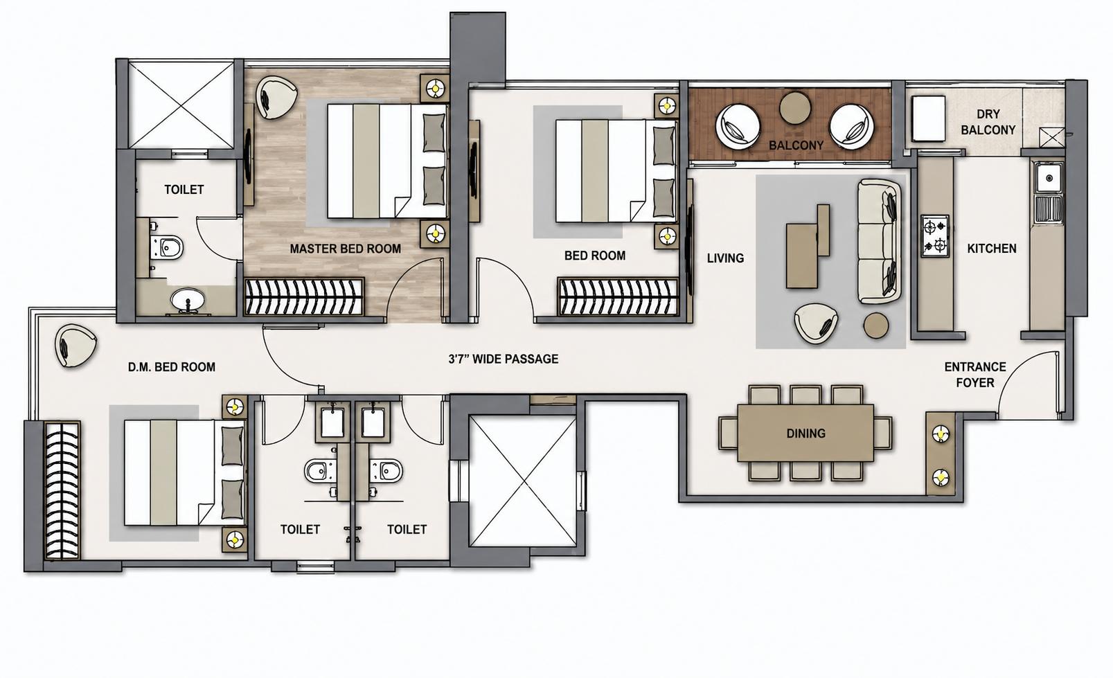3BHK floor plan