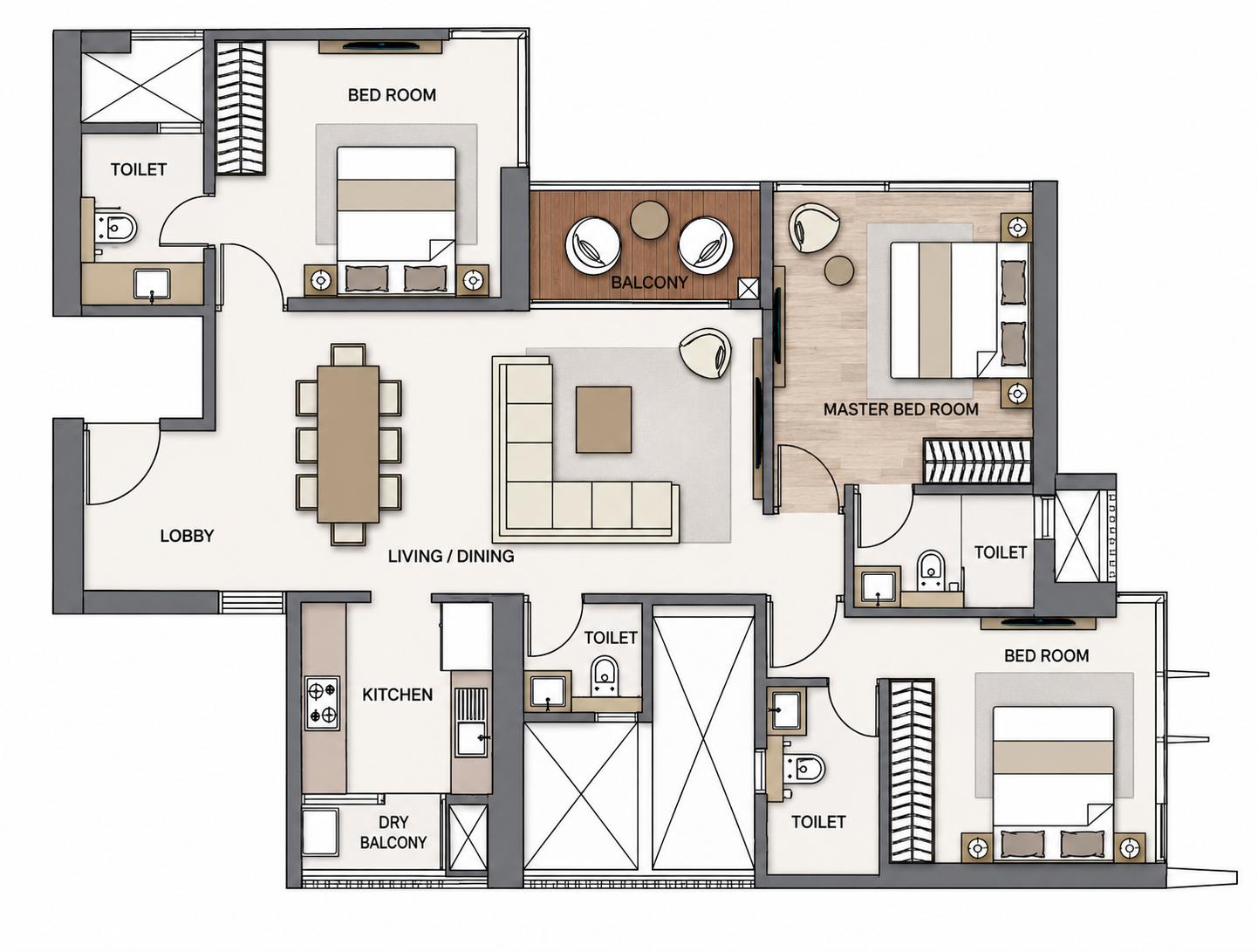 3BHK Elite floor plan