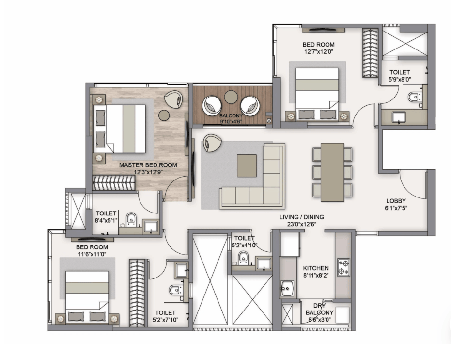 3BHK Signature floor plan