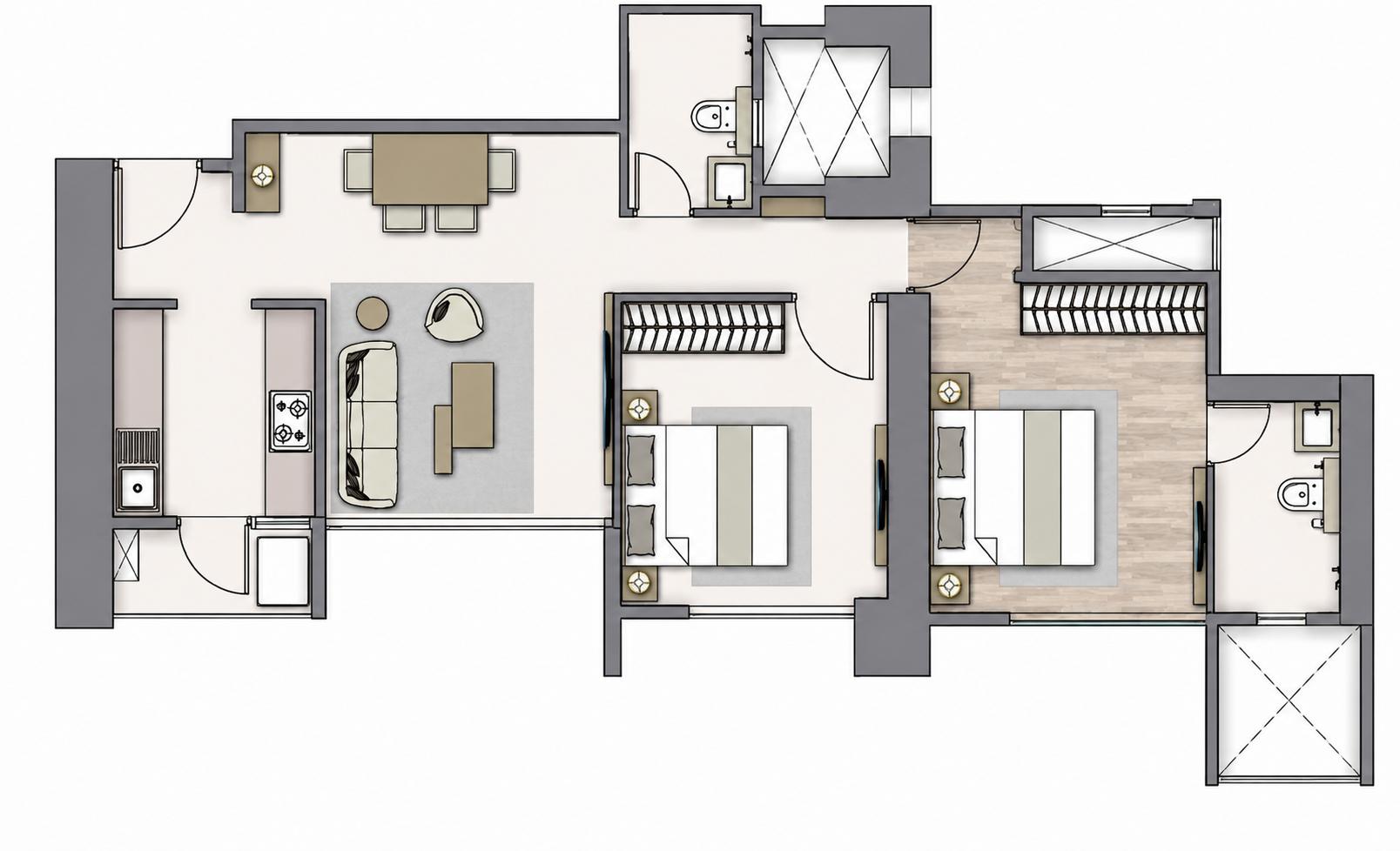 2BHK floor plan