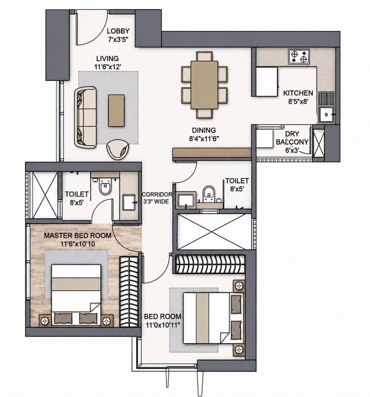 2BHK Premium floor plan