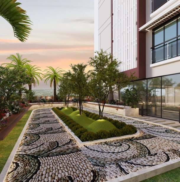 Landscaped gardens at JPV Pratap Adinath, Borivali West
