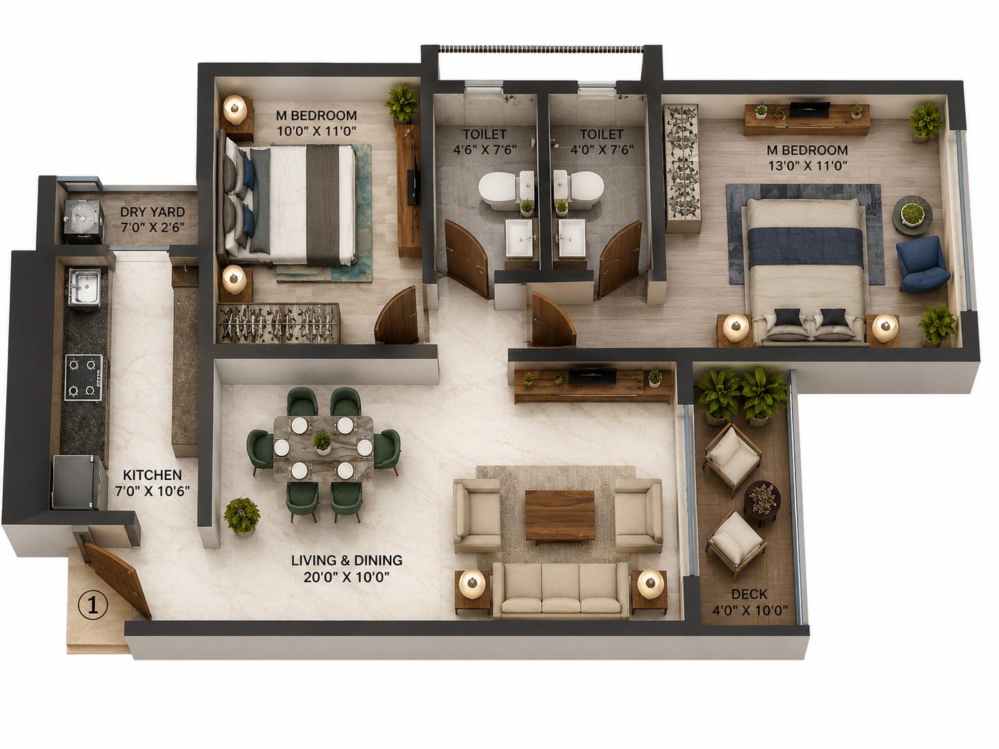 2BHK floor plan