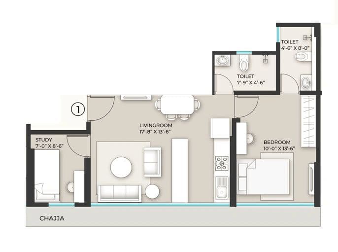 1.5 BHK T3 floor plan