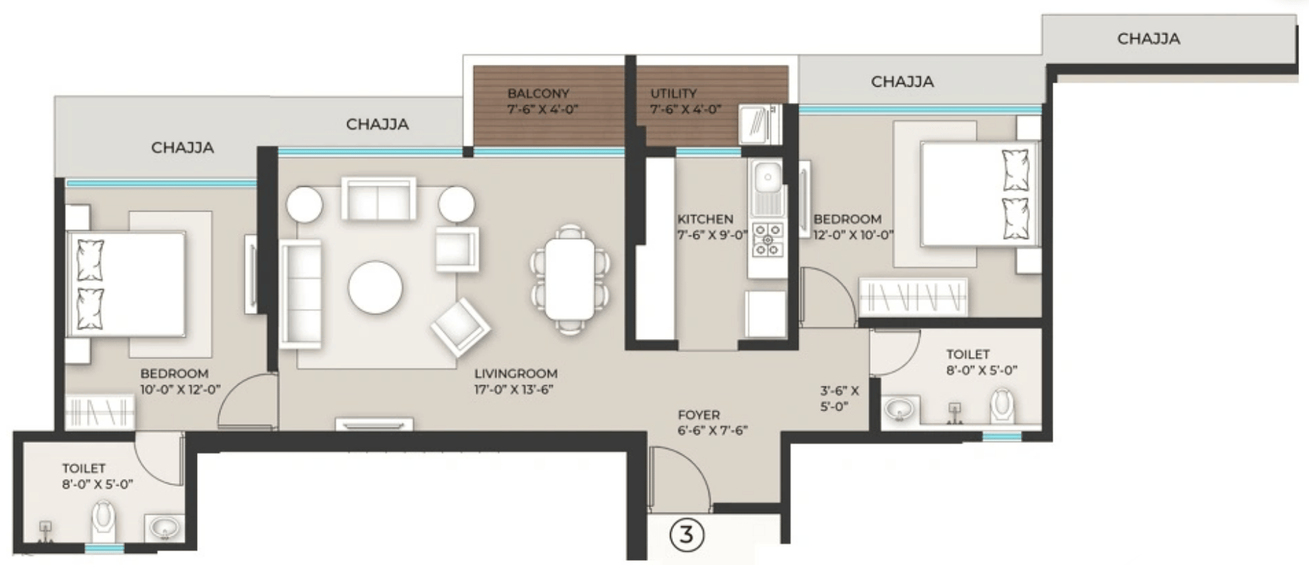 2 BHK floor plan