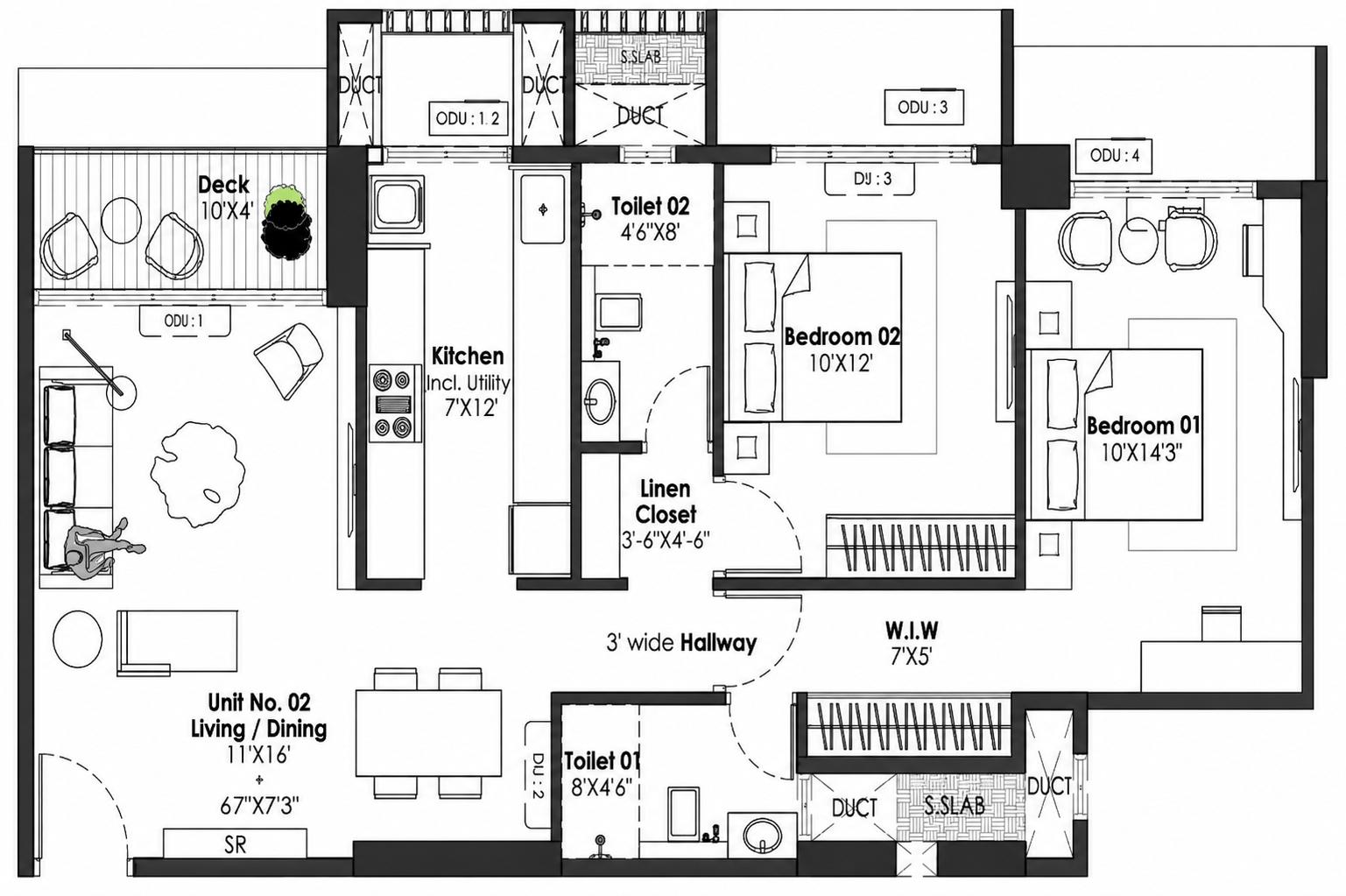 2BHK floor plan