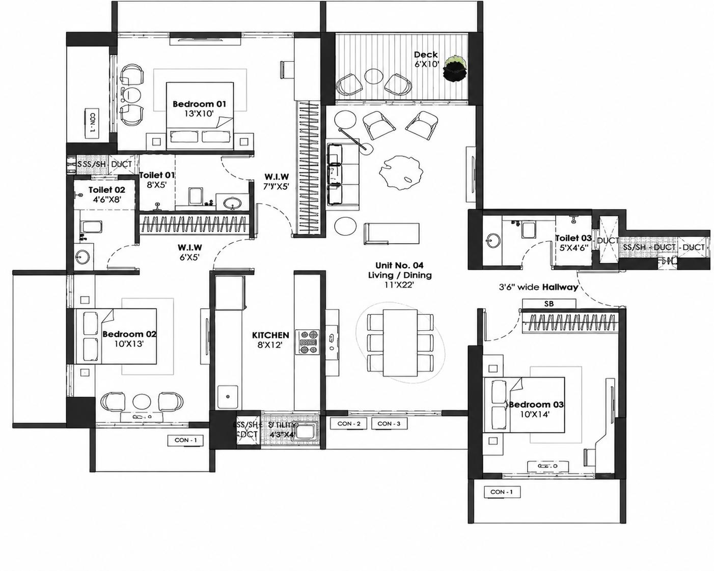 3BHK floor plan