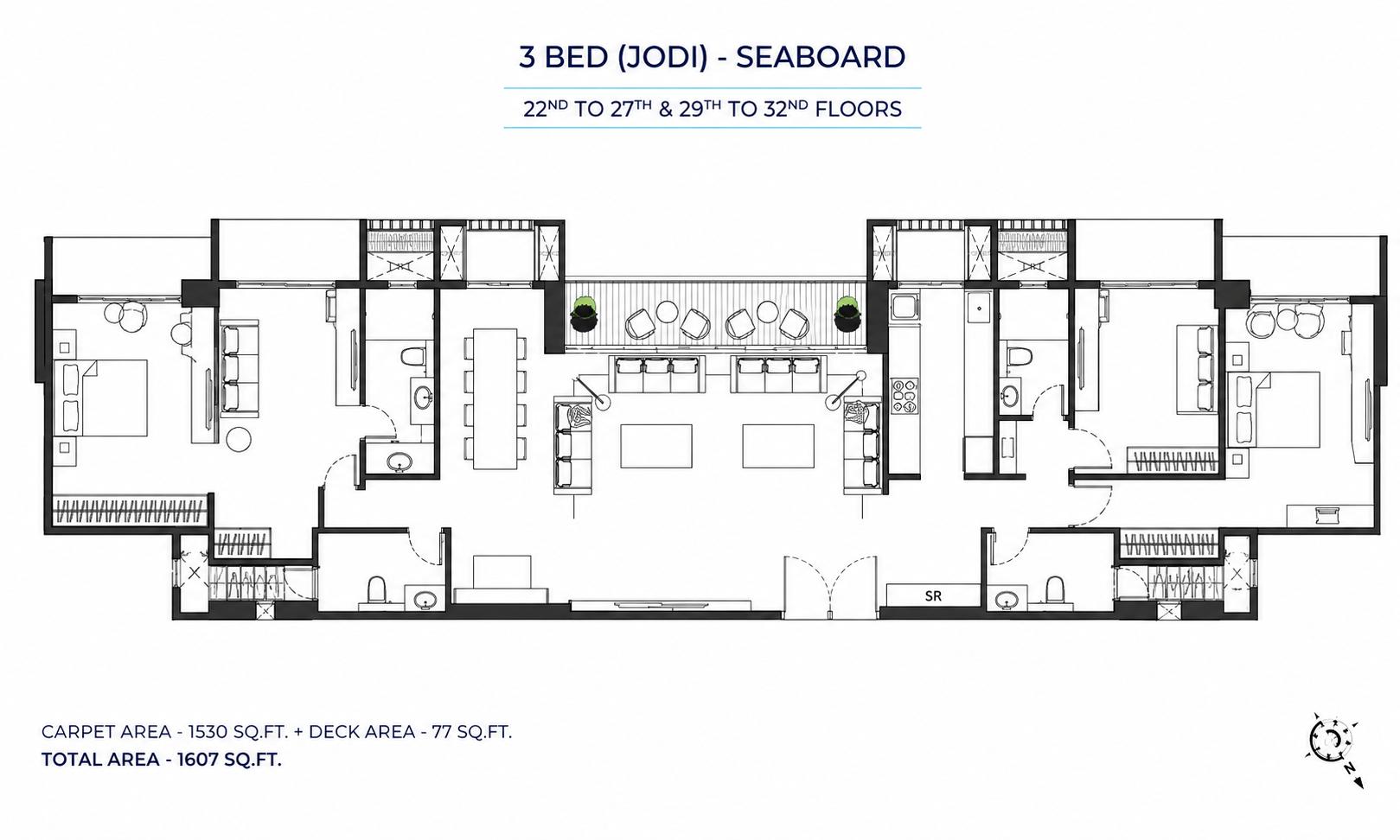 3BHK (2+2) Jodi floor plan