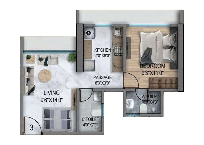 1 BHK floor plan