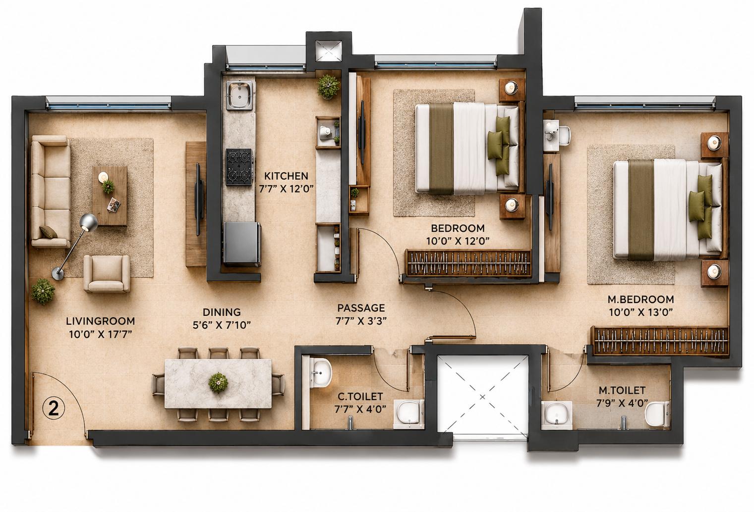 2BHK Premium floor plan