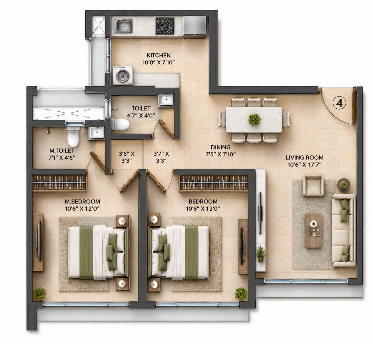 2BHK floor plan