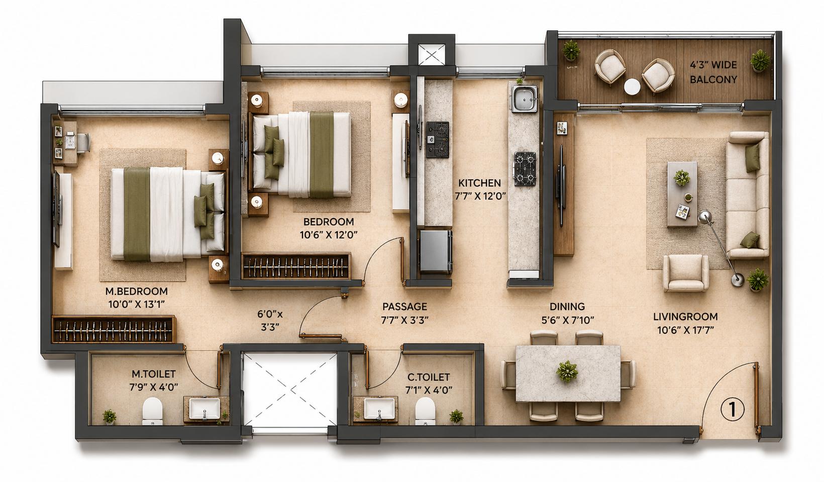 2BHK Elite floor plan
