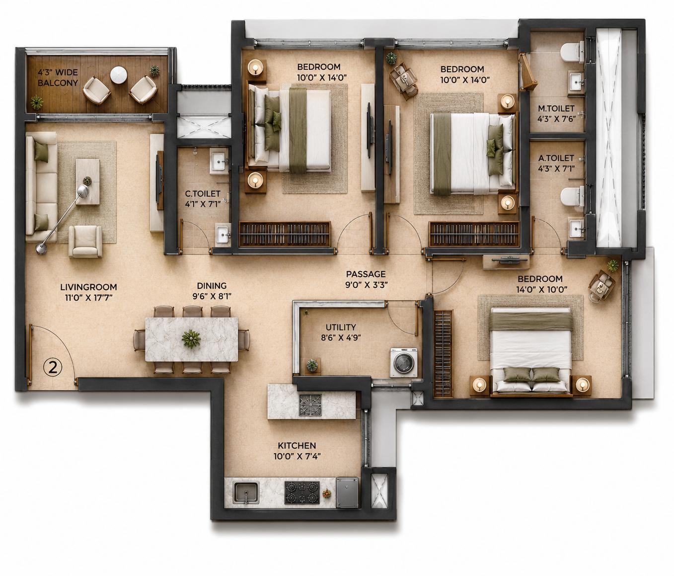 3BHK Premium floor plan