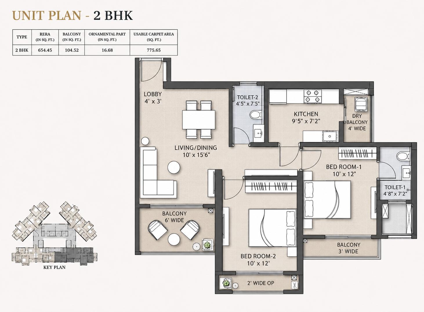 2BHK - Standard floor plan