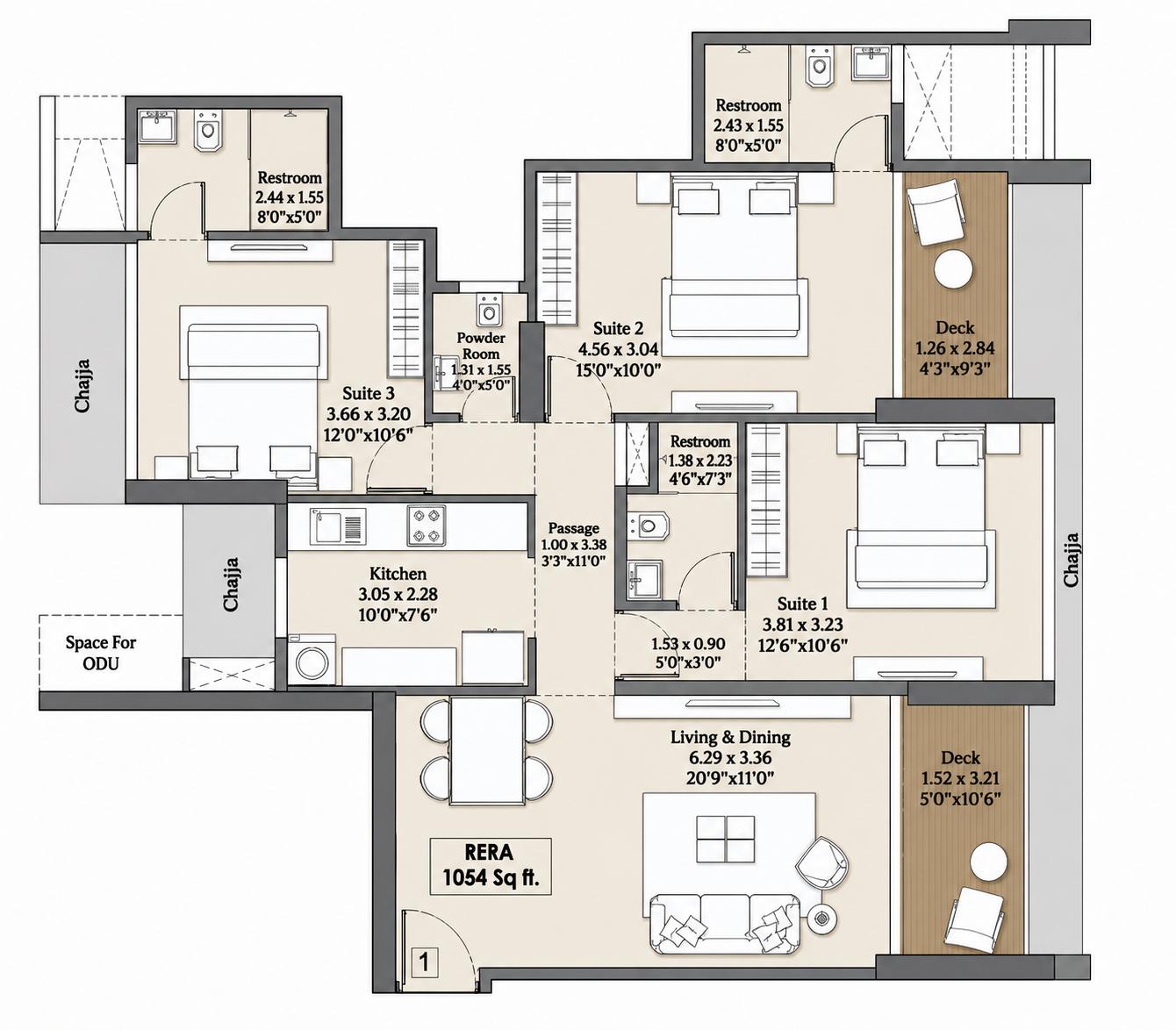 3BHK Elite floor plan