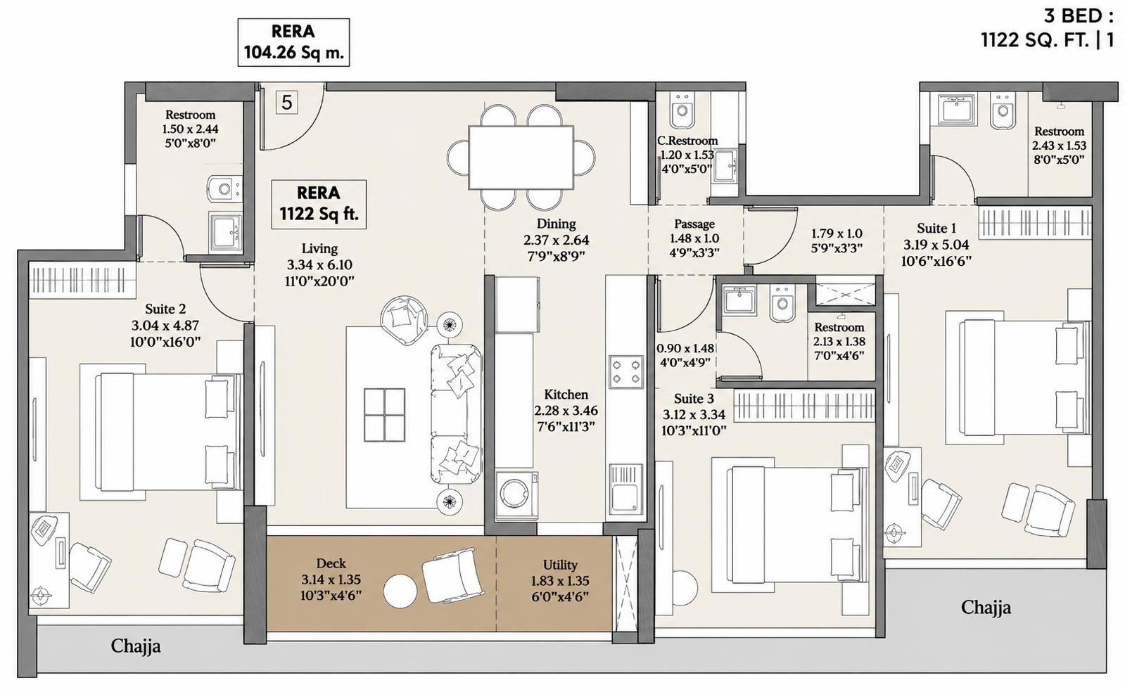 3BHK Luxury floor plan